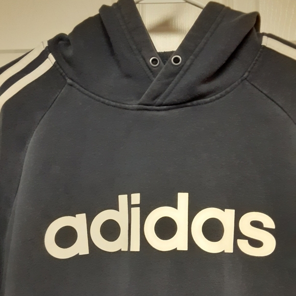 Adidas Navy Blue Longsleeve Graphic Logo Pocket Front Pullover Hoodie Sweatshirt - Picture 6 of 7